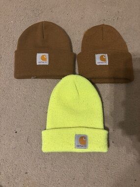 Carhartt Kids Beanie Trio - Brown and Hi-Vis Yellow